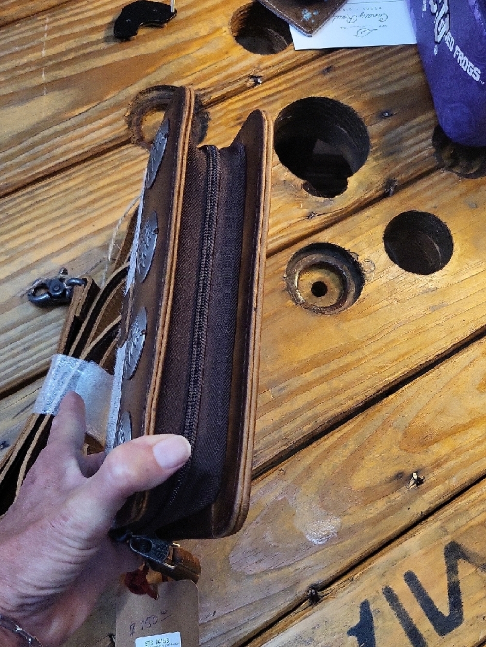 STS Ranchwear Brown and White Hair-On-Hide Crossbody with Concho Accents - Picture 2 of 3